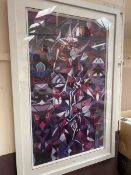 A modern framed and glazed abstract print H, 118cm, W, 79cm.