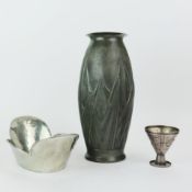 AN ART DECO PEWTER ETAIN D'ART VASE. (3).