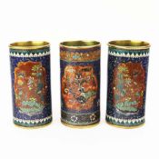 A PAIR OF JAPANESE CLOISONNE BRUSH POTS AND ONE OTHER. (3).