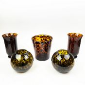 TORTOISE SHELL GLASS VASES (5).