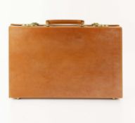 A PAPWORTH TANNED LEATHER ATTACHE BRIEFCASE.