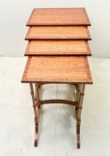 SET OF SATINWOOD QUARTETTO TABLES WITH CROSSBANDED TOPS.