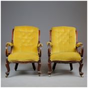 PAIR OF VICTORIAN MAHOGANY ARMCHAIRS (2).