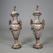 SEVRES STYLE URNS, A PAIR.