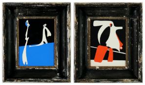 JOAN MIRO. A PAIR OF RARE ABSTRACT COLOUR POCHOIR ON WOVE PAPER. (d)