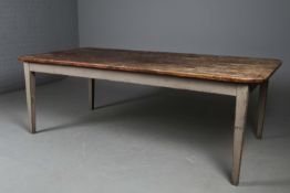 19TH CENTURY FRENCH POPLAR AND GREY PAINTED FARMHOUSE TABLE.