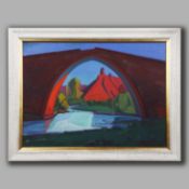 ARTASHES ABRAAMYAN (ARMENIAN, 1921-2003). A RIVER LANDSCAPE WITH BRIDGE 1971.
