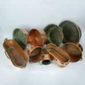 A QUANTITY OF VINTAGE FRENCH COPPER KITCHEN PANS. (9).