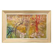 20TH CENTURY FRENCH SCHOOL. LANDSCAPE WITH BIRDS AND TREES.