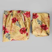 CURTAINS, A PAIR, FLORAL SILK.