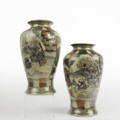 SATSUMA STYLE CERAMIC VASES, A PAIR.