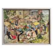 HERBERT ASHWIN BUDD. VILLAGE SCENE WITH FIGURES.