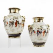 SATSUMA STYLE CERAMIC VASES, A PAIR.