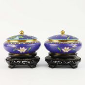 A PAIR OF CHINESE CLOISONNE LIDDED BOWLS. (2).
