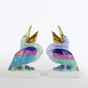 TWO HEREND PORCELAIN PELICANS. (2).