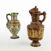 A GERBING AND STEPHAN AUSTRIAN MAJOLICA WINE EWER. (2).