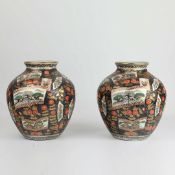 IMARI STYLE CERAMIC VASES, A PAIR.