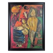 IN THE MANNER OF WALTER BATTISS (SOUTH AFRICA 1906 - 1982). INTERIOR WITH FIGURE.