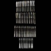 A SET OF HARRISON BROTHERS & HOWSON SILVER FISH FORKS AND KNIVES. (24).