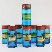 A SET OF EIGHT LATE 19TH/EARLY 20TH CENTURY FRENCH APOTHECARY JARS. (8).