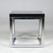 ANDREW MARTIN SIDE TABLE WITH SQUARE BLACK TOP ON CHROME BASE.