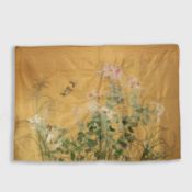 A LATE 19TH CENTURY JAPANESE EMBROIDED SILK AND WOOL SECTION OF A COVERLET.