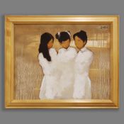 NGUYEN THANH BINH (VIETNAMESE B. 1954). THREE GIRLS. (d)