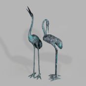 LARGE MEIJI STYLE CAST METAL CRANES (2).
