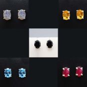 FIVE PAIRS OF NATURAL GEMSTONE STUDS.