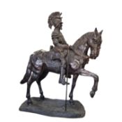 LIFESIZE ROMAN SOLDIER ON HORSEBACK SCULPTURE.