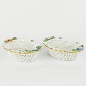 HEREND PORCELAIN LATTICE BASKET DISHES. (2).