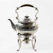 A LATE VICTORIAN STERLING SILVER SPIRIT KETTLE.