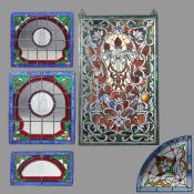 STAINED GLASS PANELS, FIVE.