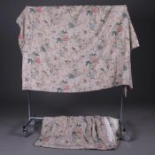 PAIR OF GP & J B ORIENTAL BIRD SIGNATURE FABRIC LINED CURTAINS.