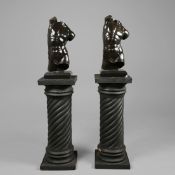 A PAIR OF WOODEN MALE TORSO FIGURES.