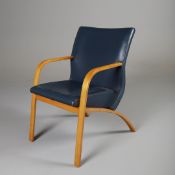 BLUE LEATHER ARMCHAIR.
