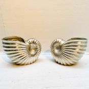 PAIR OF SEA SHELL WINE COOLERS IN POLISHED METAL.