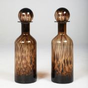 MURANO STYLE GLASS DECANTERS, A PAIR, TORTOISE SHELL PATTERN.