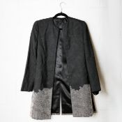 ANOUSKA HEMPEL BLACK AND WHITE COAT, TOGETHER WITH A BLUE SATIN SKIRT.