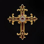 A HOUSE OF FABERGE IMPERIAL RUBY CROSS.