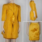 ANOUSKA HEMPEL. YELLOW FAILLE COAT DRESS AND SATIN SKIRT.