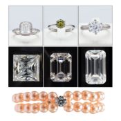 A COLLECTION OF ASSORTED MOISSANITES AND MOISSANITE SET RINGS.