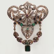 A LATE 19TH CENTURY YELLOW METAL PENDANT BROOCH.