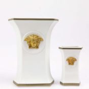 A VERSACE GORGONA WHITE VASE.