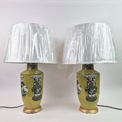 CHINESE STYLE CERAMIC TABLE LAMPS, A PAIR.