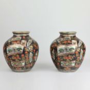 IMARI STYLE CERAMIC VASES, A PAIR.
