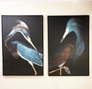 TWO FRAMED PRINTS ON CANVAS OF CRANES.