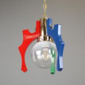 1960s ITALIAN PAINTED WOOD AND BRASS PENDANT LIGHT.