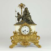 LATE 19TH CENTURY FRENCH BRONZE AND MARBLE MANTEL CLOCK.