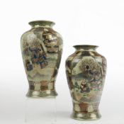 SATSUMA STYLE CERAMIC VASES, A PAIR.